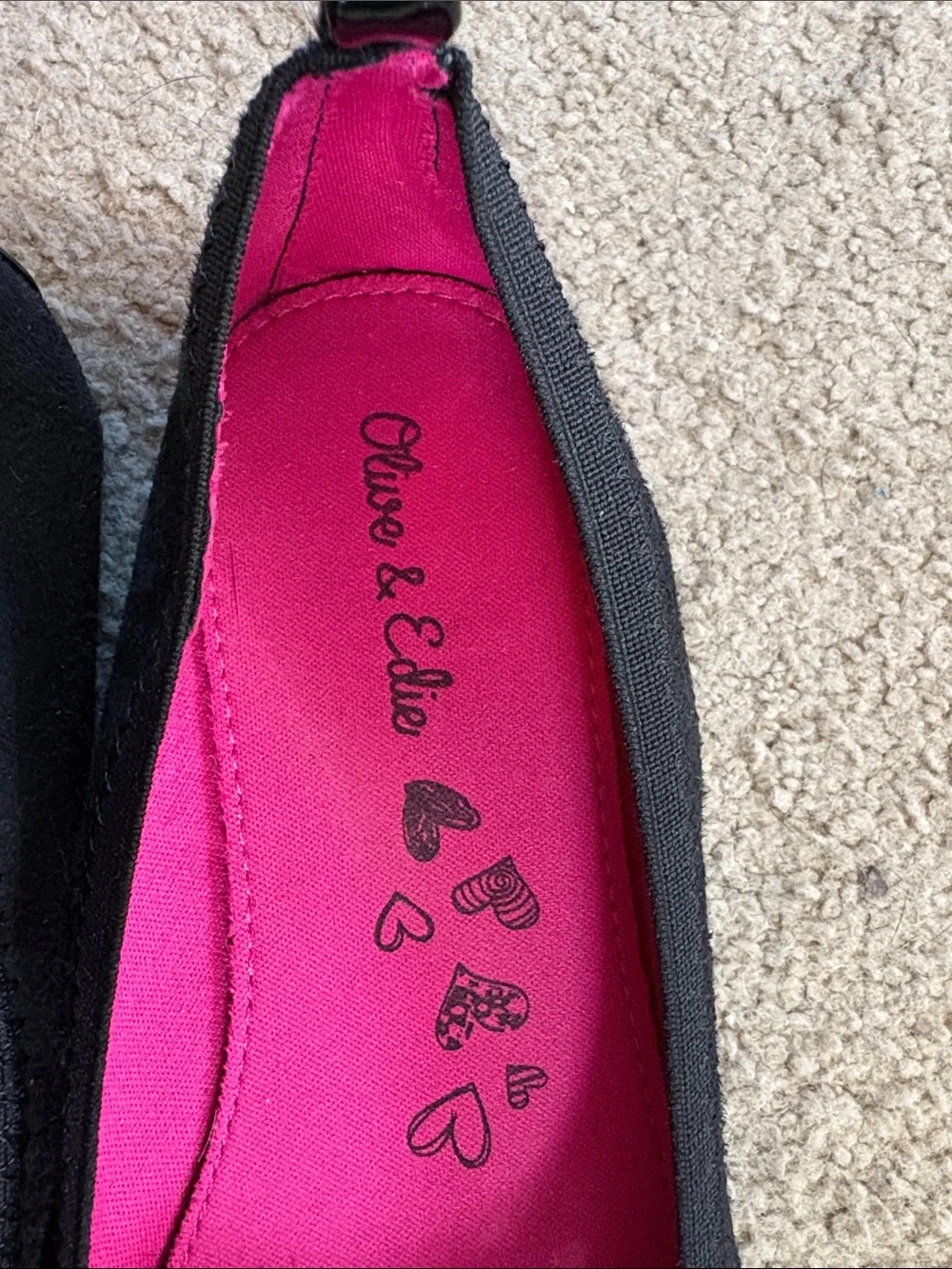 Black Kids Ballet Flats with Patent Toe and Pink Insole